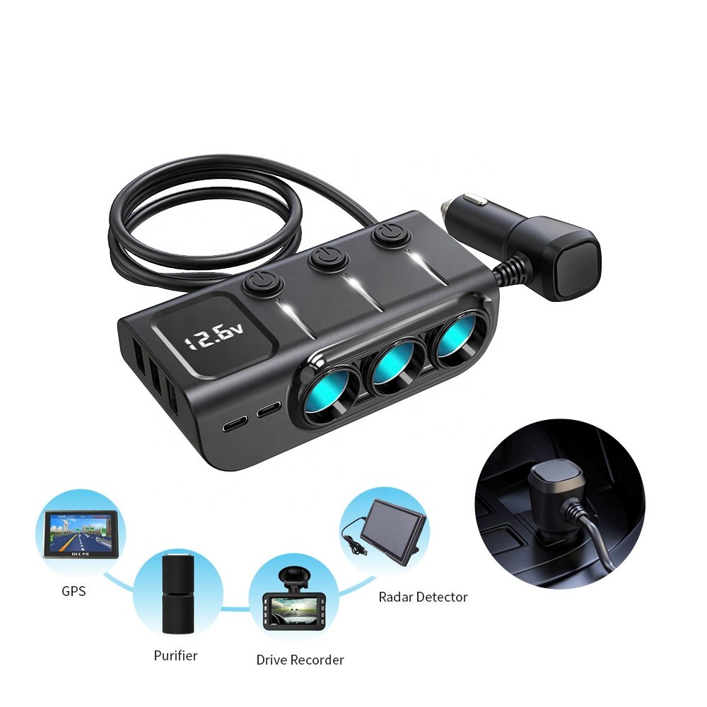 Fast 3 USB Car Charger Adapter QC PD 3A Car Cigarette Lighter Adapter 12V 120W 3 Socket Car Cigarette Lighter Splitter Charger